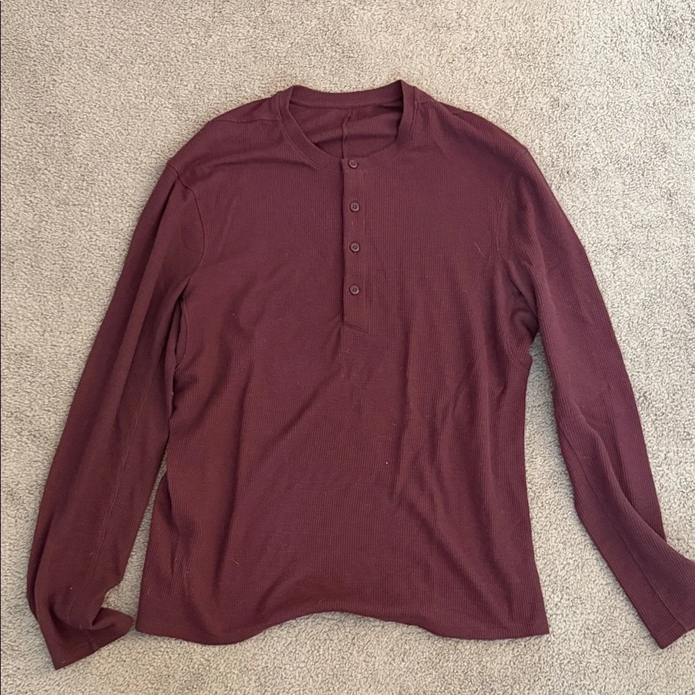Men's Burgundy Long Sleeve Henley Shirt